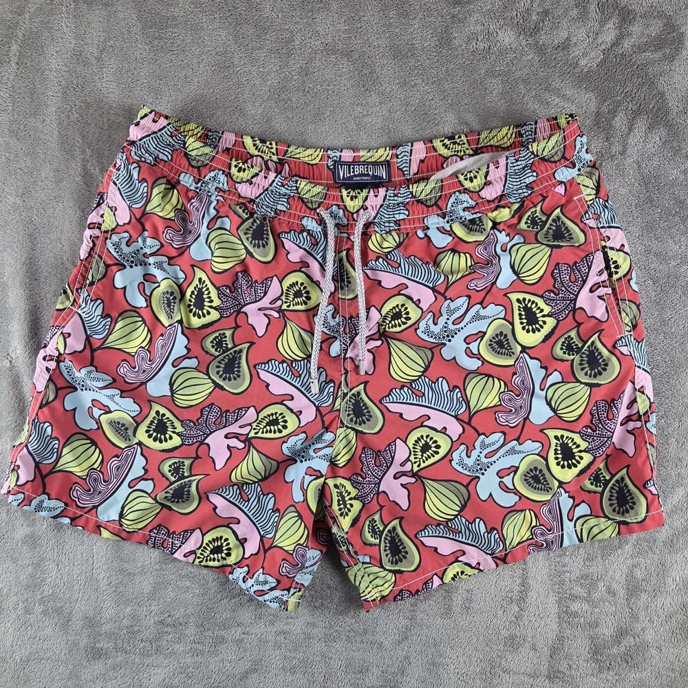 Vilebrequin Moorea Figues Swim Trunks Mens XL Multicolor Fruits Floral Shorts